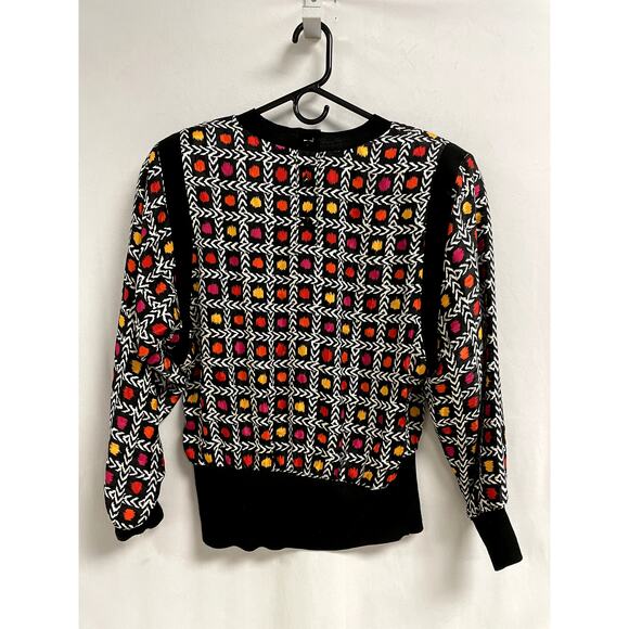 VINTAGE DOUGLASS Eclectic Art To Wear Crewneck Silk Top Black Multi Women's 12 - Picture 5 of 10